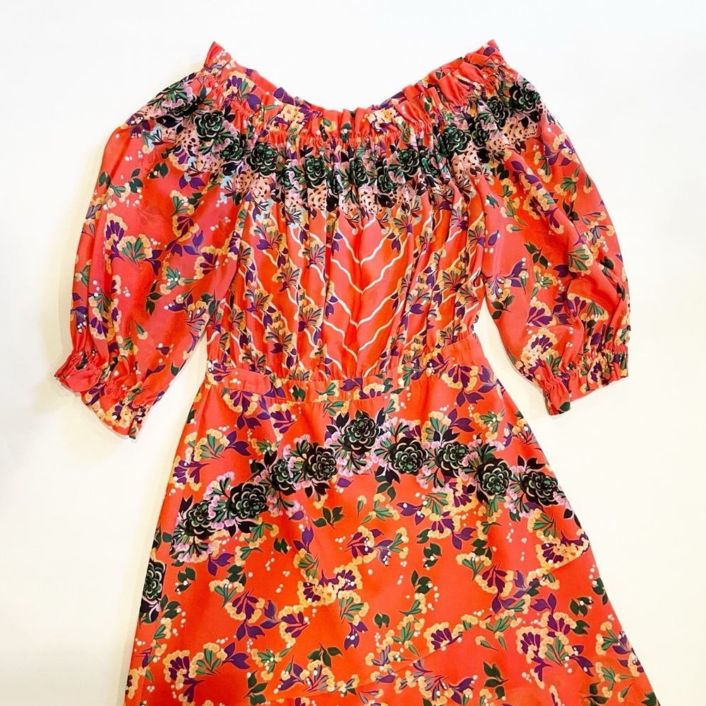 SALONI Grace Silk Floral Off Shoulder Mini Dress - Picture 4 of 11
